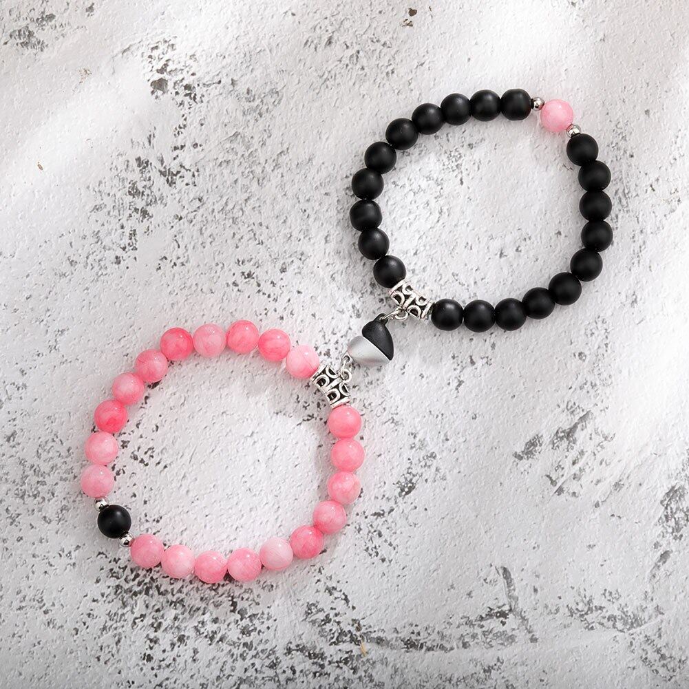 Heart Matching Stone Beads Bracelets Set for Couple