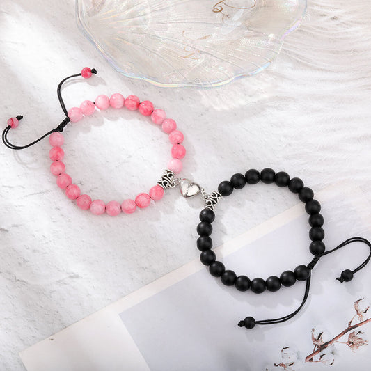 Heart Matching Stone Beads Bracelets Set for Couple