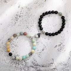 Heart Matching Stone Beads Bracelets Set for Couple