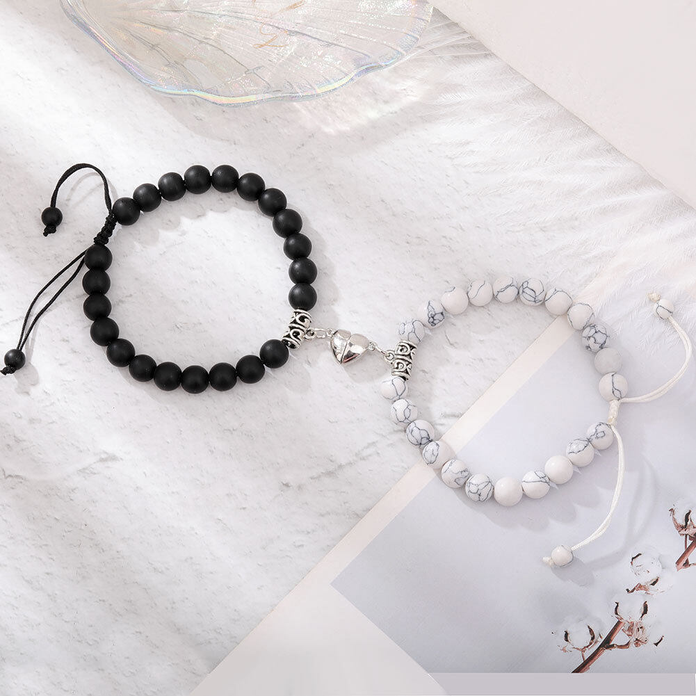 Heart Matching Stone Beads Bracelets Set for Couple
