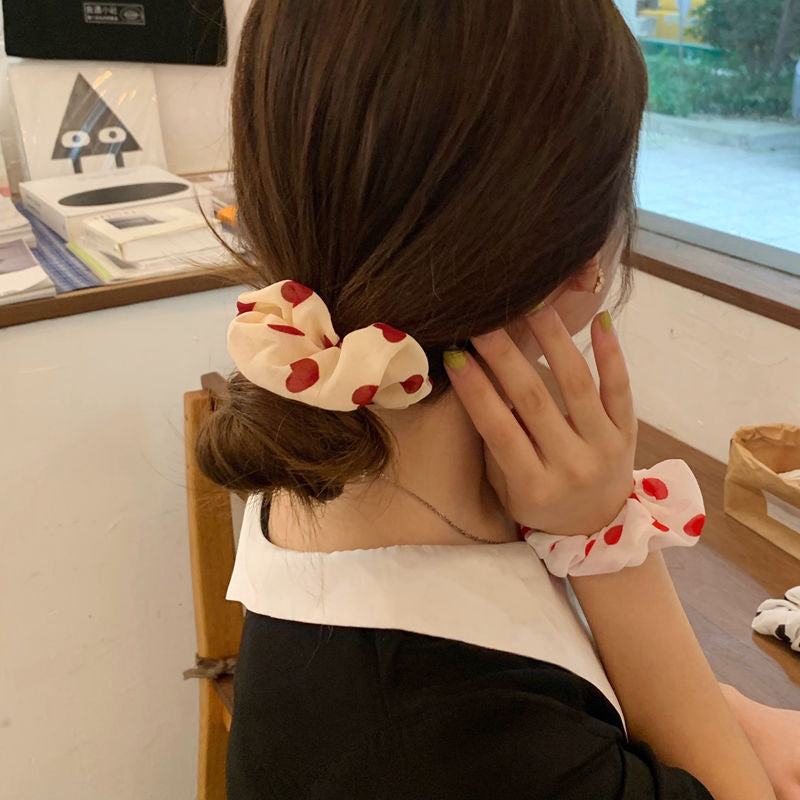 Heart Print Scrunchie Chiffon Hair Tie Elastic Headwear