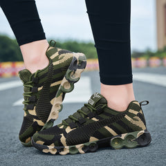 Women's Camo Running Shoes Breathable Knit Lace Up Sneakers