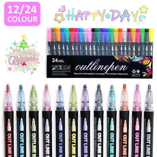24 Color Double Line Outline Art Pen Marker Set - Perfect for Easter Decor