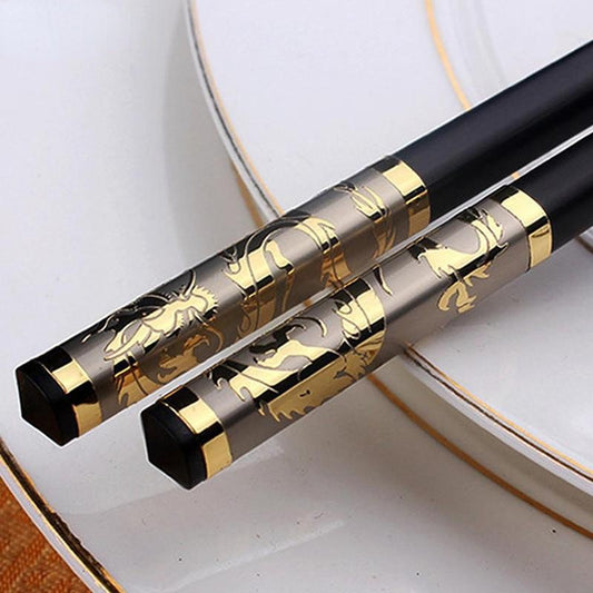Chinese Golden Dragon Chopsticks Non slip Alloy Sushi Household Tableware
