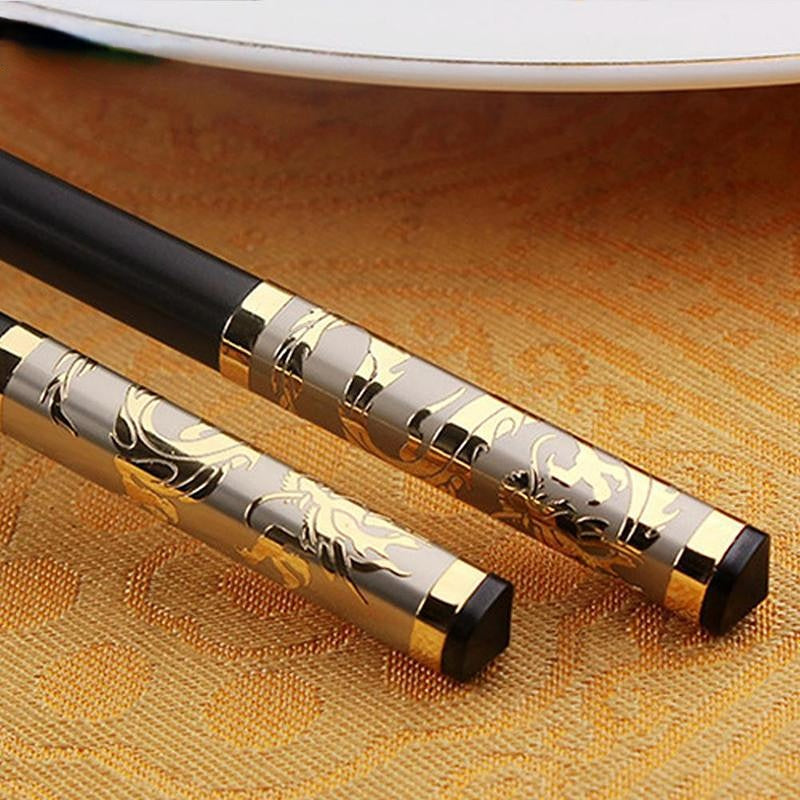 Chinese Golden Dragon Chopsticks Non slip Alloy Sushi Household Tableware