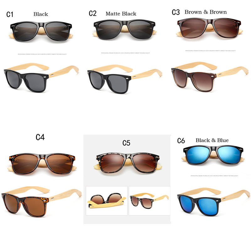 20 Wood Sunglasses Square Bamboo Mirror Retro Sun Glasses
