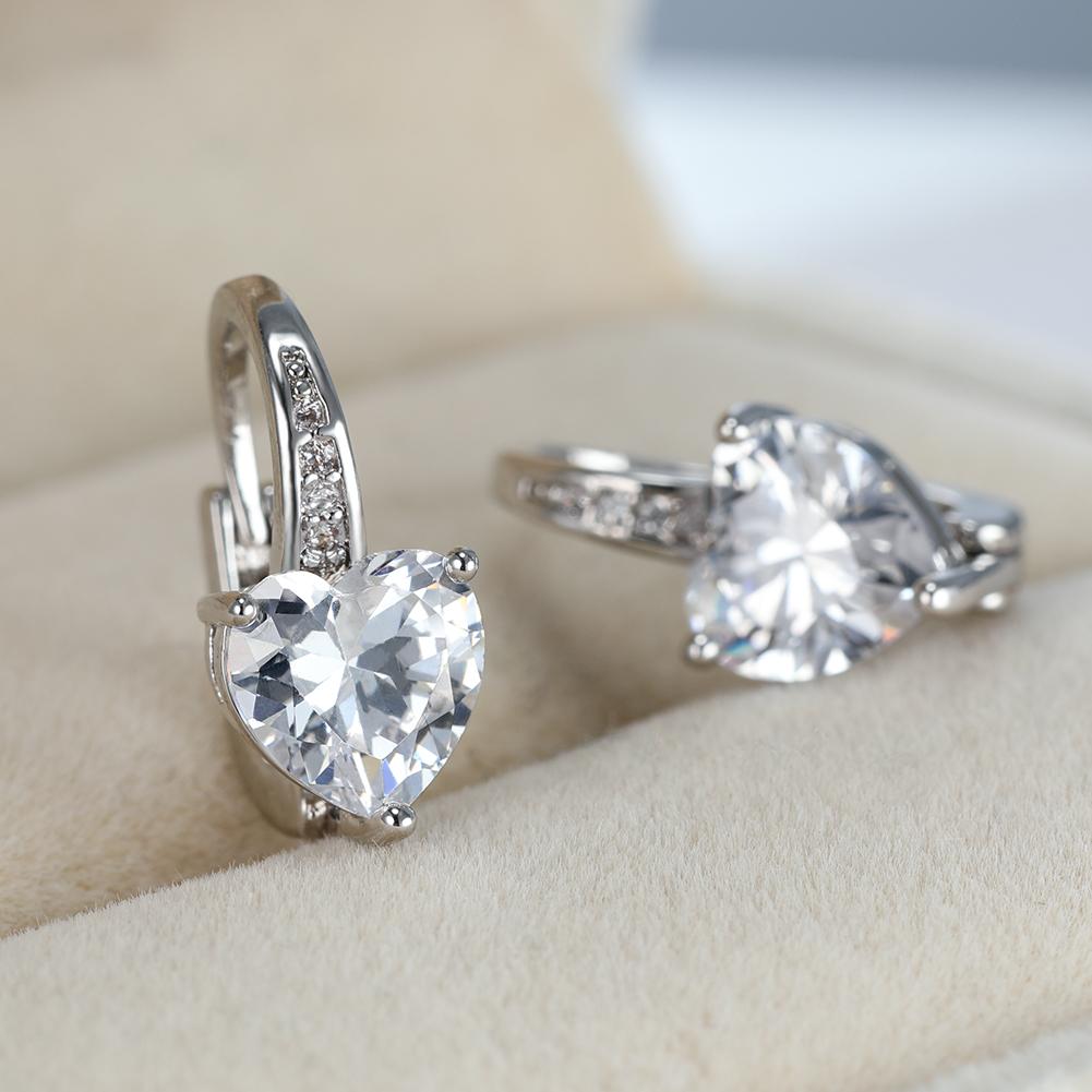 Heart Shape Zircon Ear Buckle Earrings 18K Plated Copper Ear Jewelry