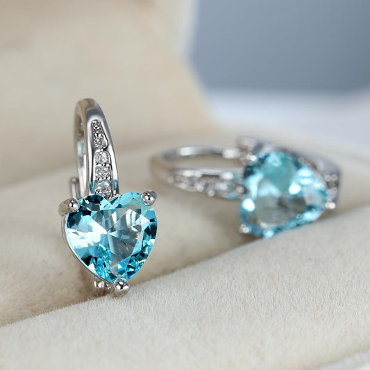 Heart Shape Zircon Ear Buckle Earrings 18K Plated Copper Ear Jewelry