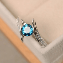 Round Cut Crystal Ring 18K Plated Adjustable Women's Jewelry