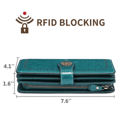 RFID Blocking Long Wallet with Wristlet Retro Style Faux Leather Wallet