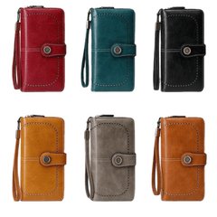 RFID Blocking Long Wallet with Wristlet Retro Style Faux Leather Wallet