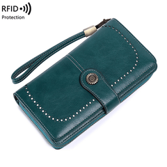 RFID Blocking Long Wallet with Wristlet Retro Style Faux Leather Wallet