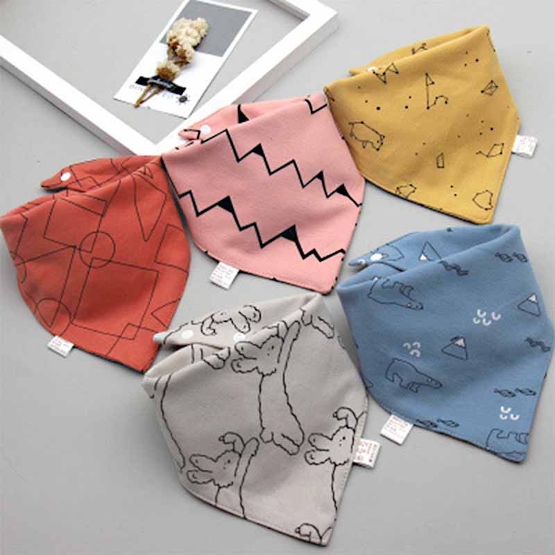 5Pcs Baby Bib Triangle Cotton Double Layer Button Waterproof Newborn Bib