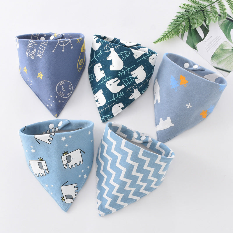 5Pcs Baby Bib Triangle Cotton Double Layer Button Waterproof Newborn Bib