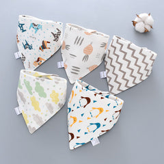5Pcs Baby Bib Triangle Cotton Double Layer Button Waterproof Newborn Bib