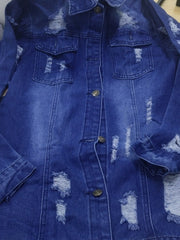 Distressed Denim Jacket with Flap Pockets