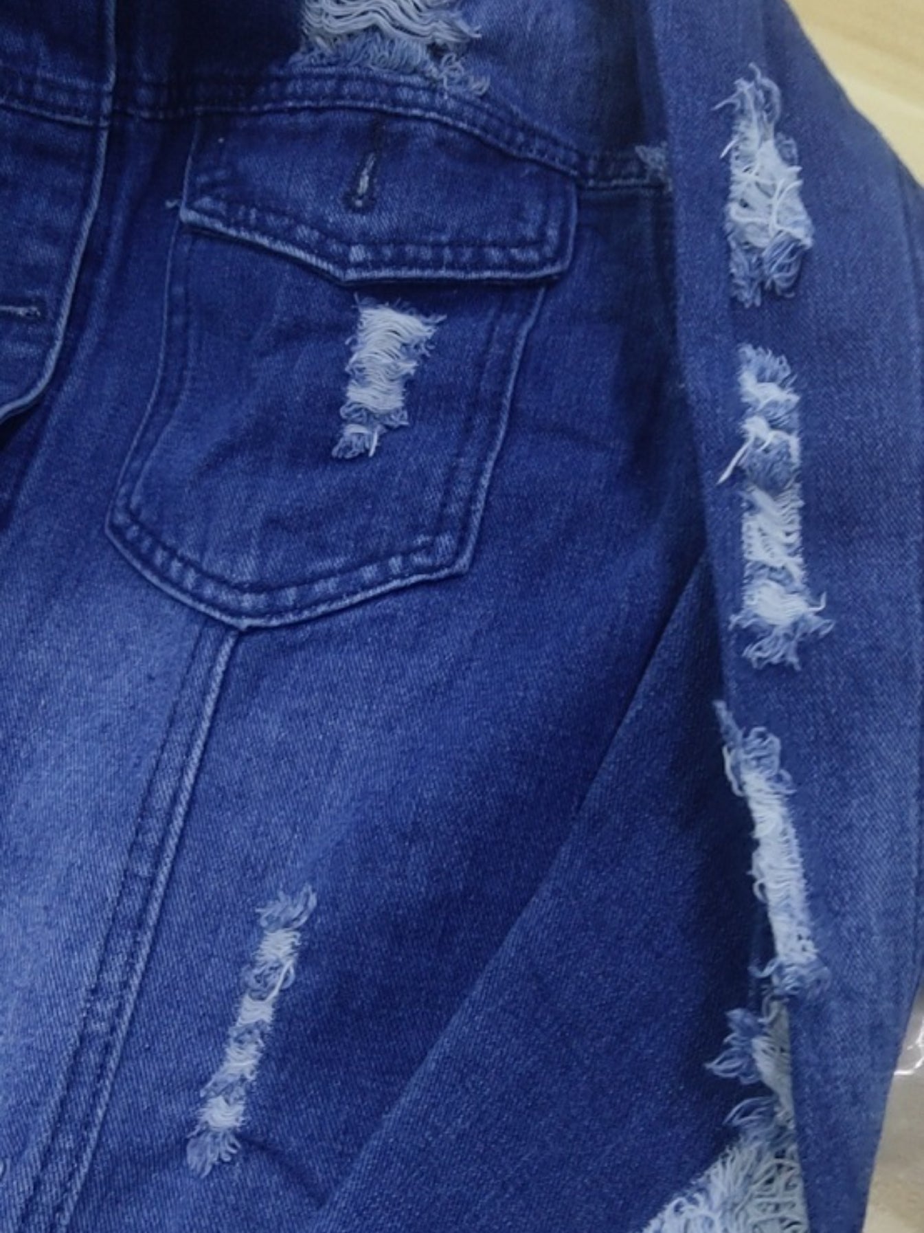 Distressed Denim Jacket with Flap Pockets