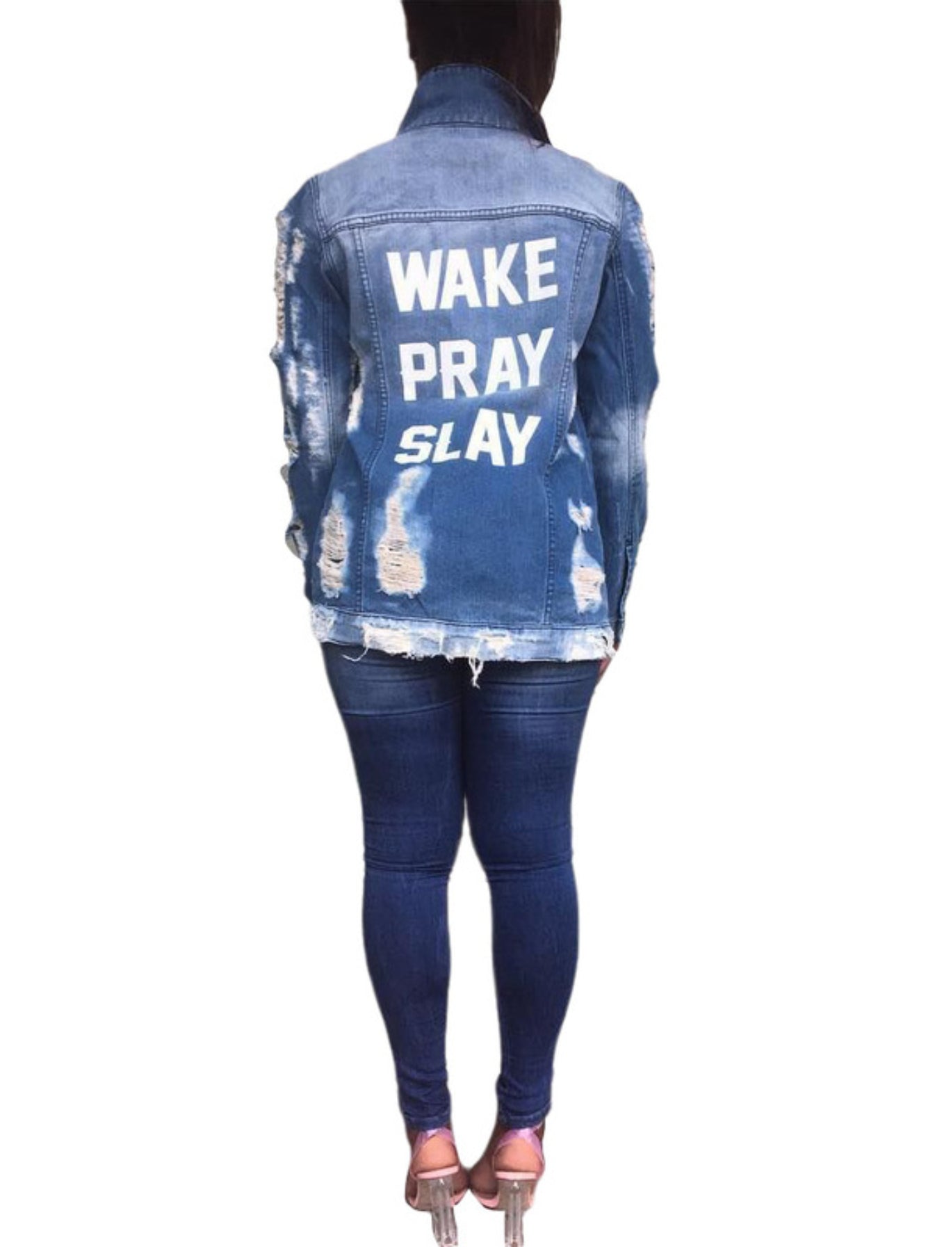 Distressed Denim Jacket with Flap Pockets