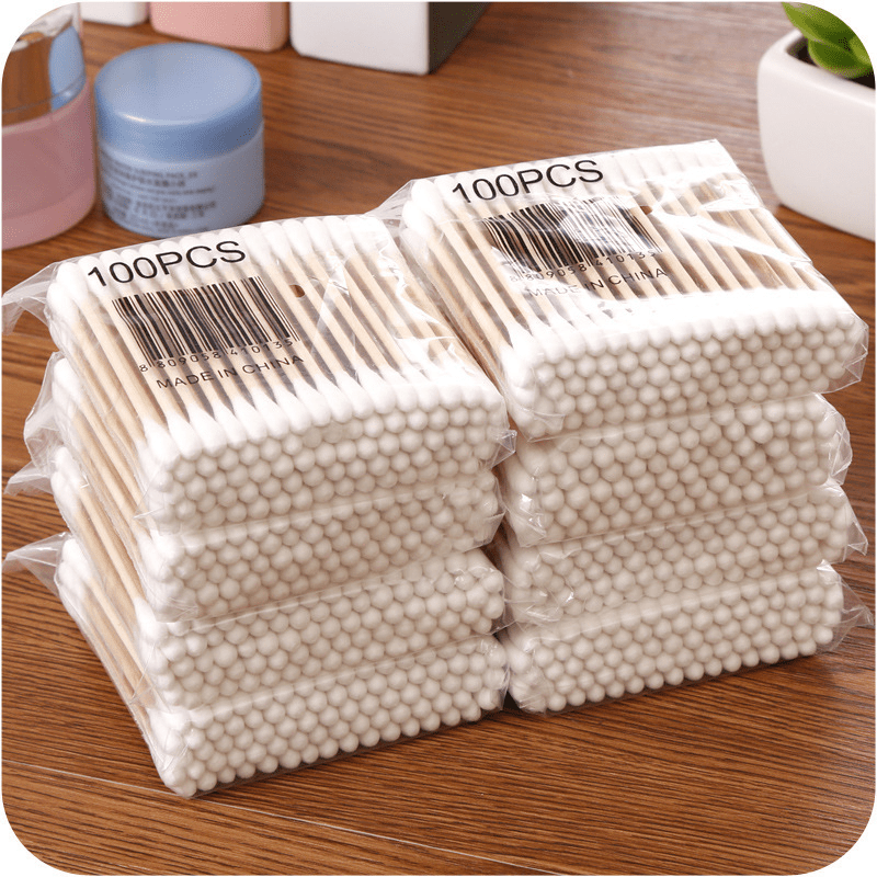 100pcs Wooden Stick Double Head Swab Sanitary Beauty Stick