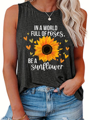  Sunflower Slogan Print Tank Top