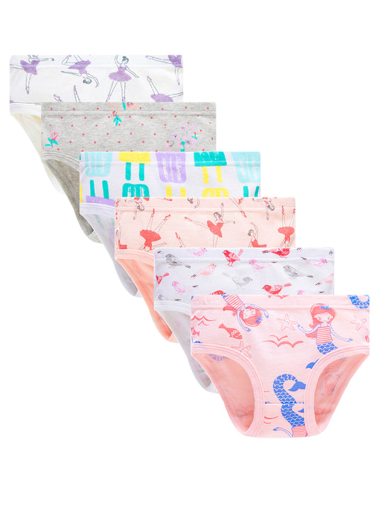 6pcs Girls Animals Flowers Shortie Brief Soft Cotton Underwear