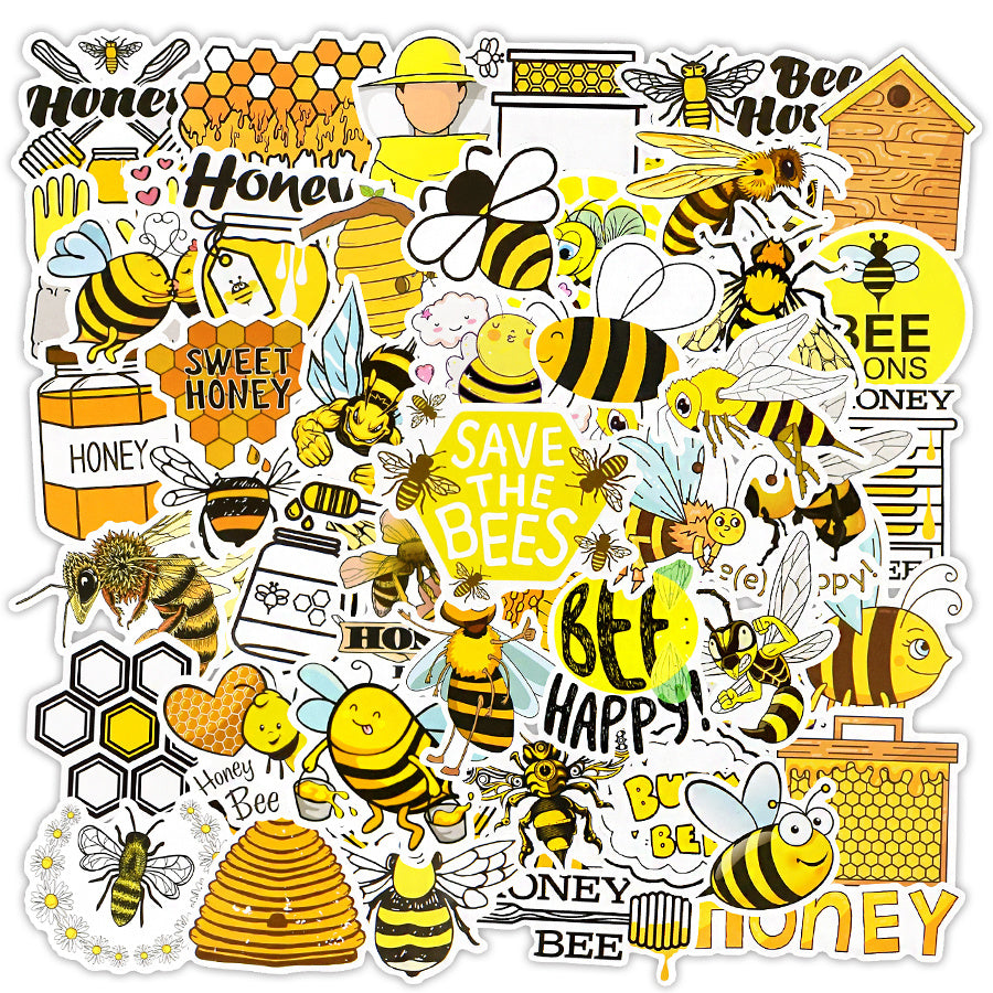 50 PCS Cute Bee Sticker Set for DIY Laptop Phone Fridge Car Decoration