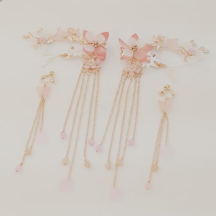 Chinese Style Flower Hair Clips & Earrings Set