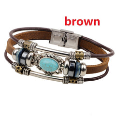 Men's Vintage PU Leather Bracelet Palace Style Beaded Bracelet