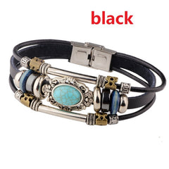 Men's Vintage PU Leather Bracelet Palace Style Beaded Bracelet
