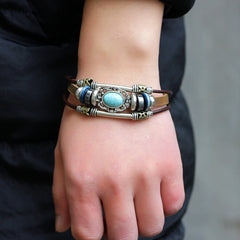 Men's Vintage PU Leather Bracelet Palace Style Beaded Bracelet
