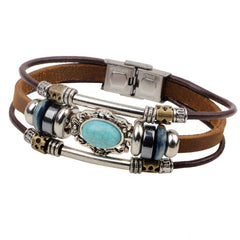Men's Vintage PU Leather Bracelet Palace Style Beaded Bracelet