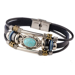 Men's Vintage PU Leather Bracelet Palace Style Beaded Bracelet