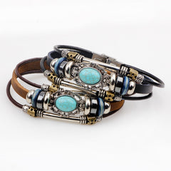 Men's Vintage PU Leather Bracelet Palace Style Beaded Bracelet