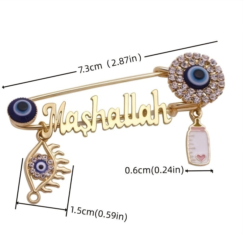 Vintage Muslim Demon Eye Brooch Pin Men's Islamic Amulet Artificial Jewelry
