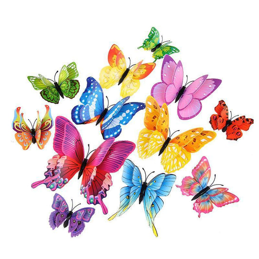 12pcs 3D Double Layer Butterfly Stickers Refrigerator Self-adhesive Magnet