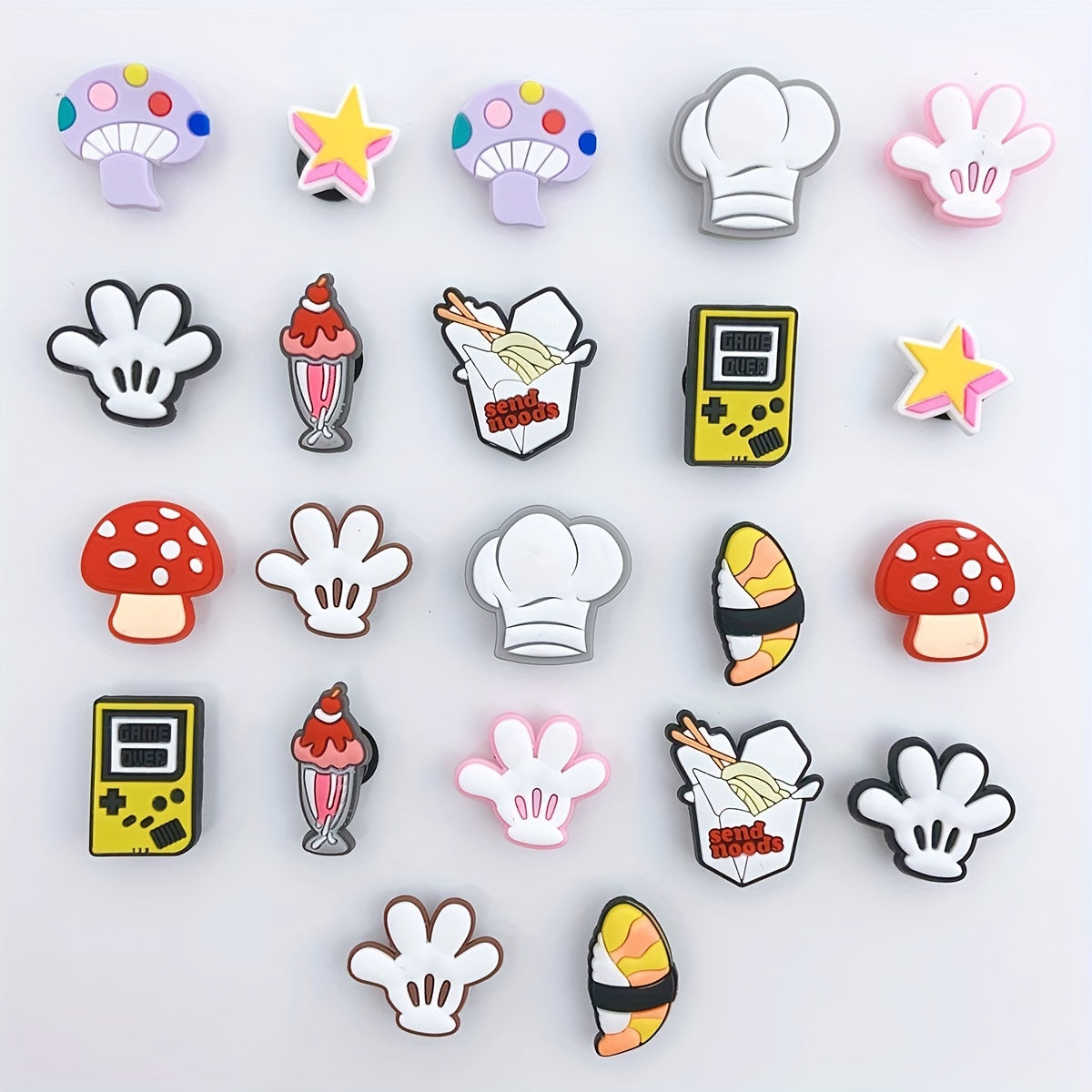 22pcs Cartoon Shoe Charm PVC Soft Rubber DIY Clogs Accessories Buckle Set