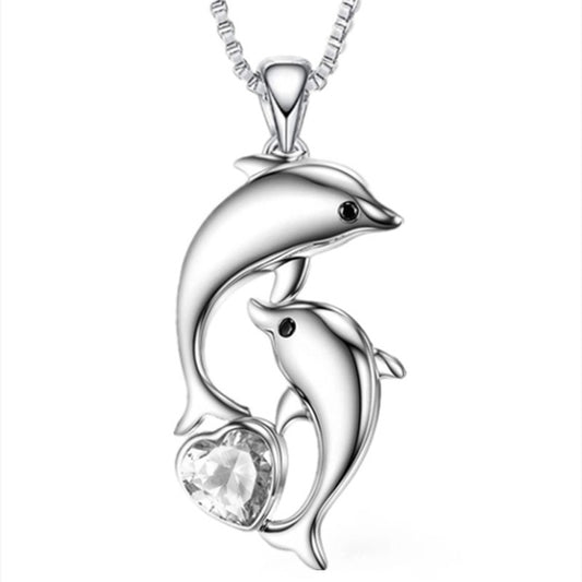 Dolphin Necklace Heart Zircon Pendant Engagement Necklace