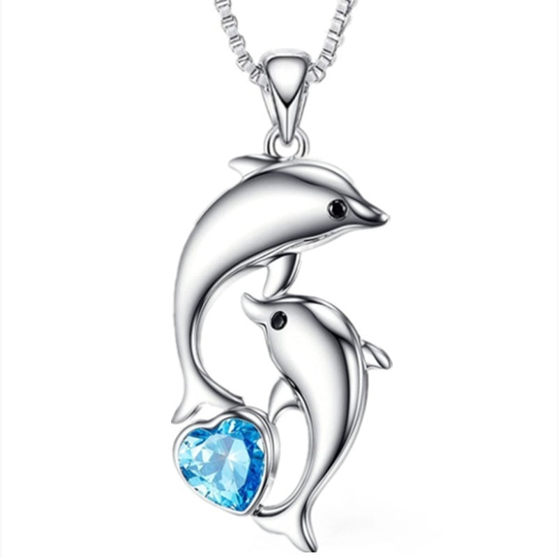 Dolphin Necklace Heart Zircon Pendant Engagement Necklace