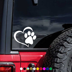 Heart Shaped Dog Paw Print Car Sticker