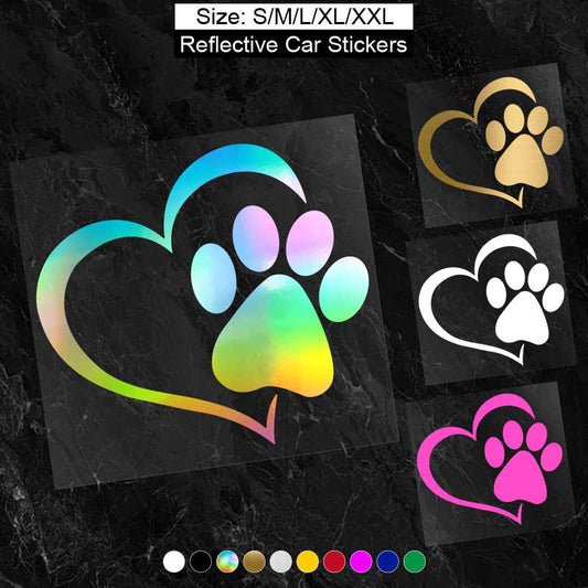 Heart Shaped Dog Paw Print Car Sticker