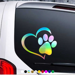 Heart Shaped Dog Paw Print Car Sticker