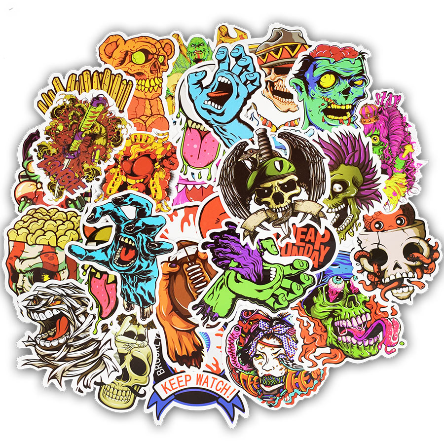 50pcs Skeleton Stickers for Laptops, Skateboards - Cool Decal Pack