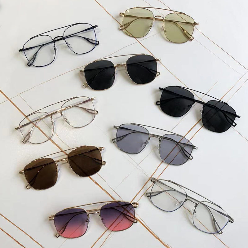 Double Bridge Square Aviator Sunglasses Metal Gradient Golf Driving Eyewear