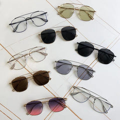 Double Bridge Square Aviator Sunglasses Metal Gradient Golf Driving Eyewear