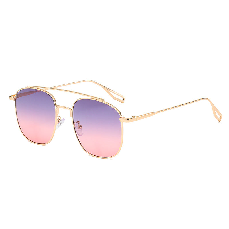 Double Bridge Square Aviator Sunglasses Metal Gradient Golf Driving Eyewear