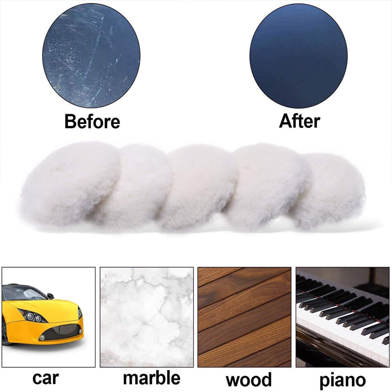 Wool Polishing Discs Set for Car Waxing & Buffing - 5 Sizes