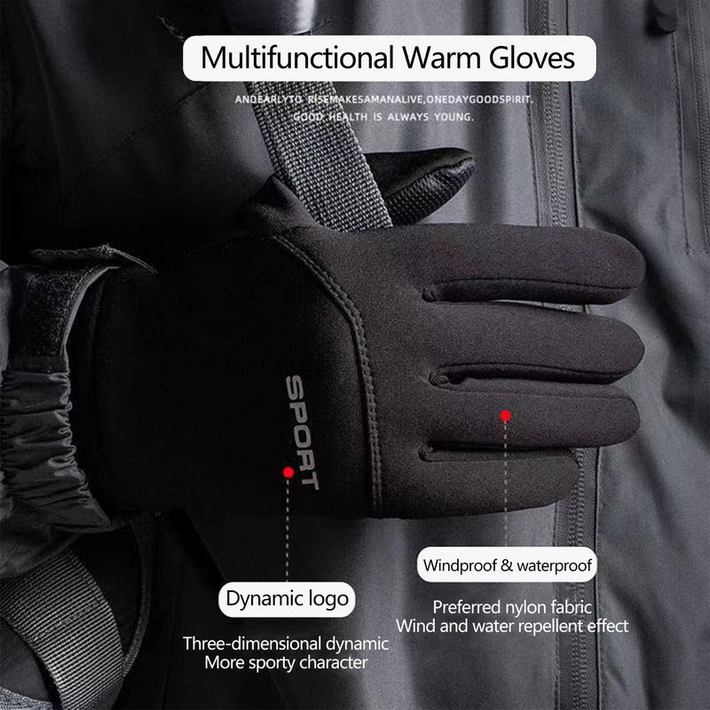 Men's Waterproof Cycling Gloves Plush Touch Screen Anti Skid