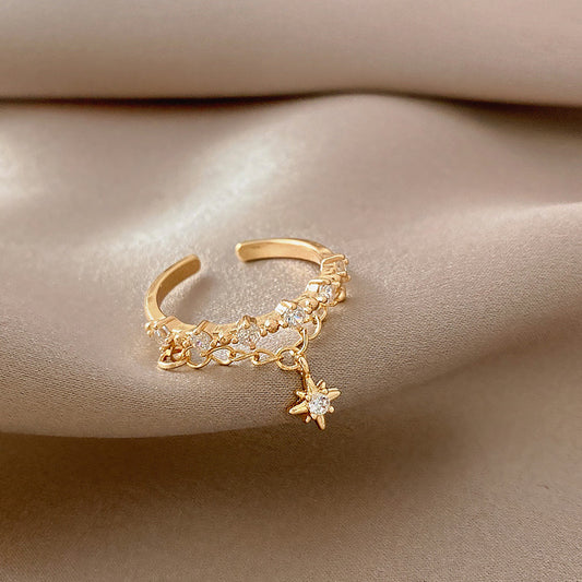 Geometric Chain Ring Star Shape Pendant Adjustable