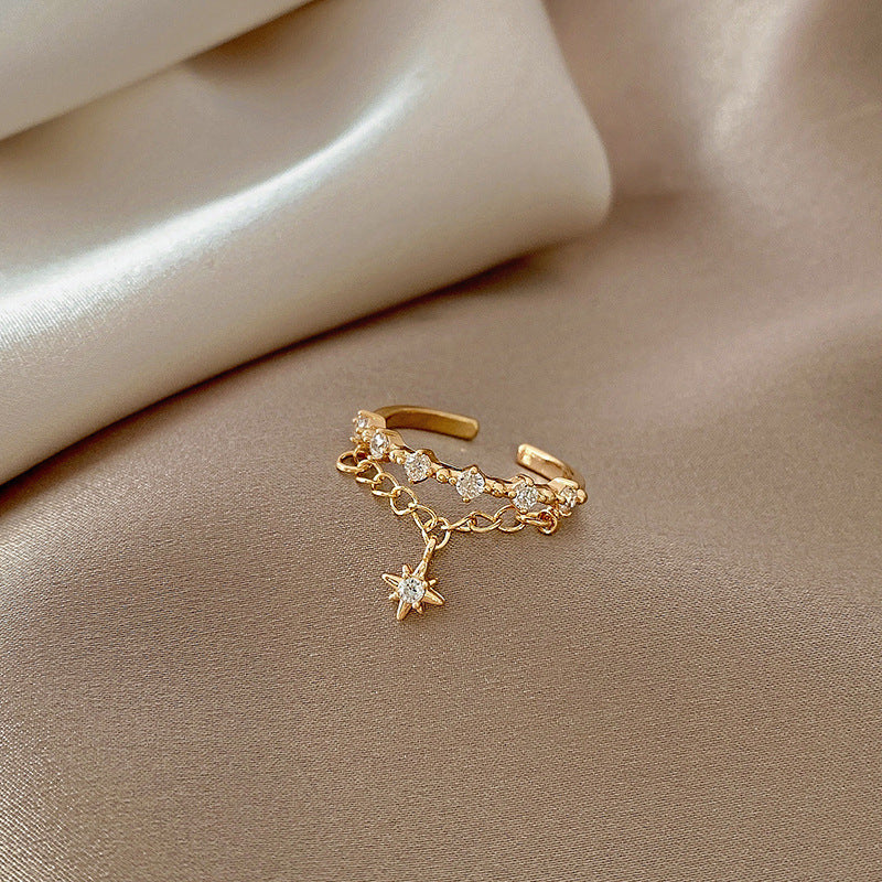 Geometric Chain Ring Star Shape Pendant Adjustable