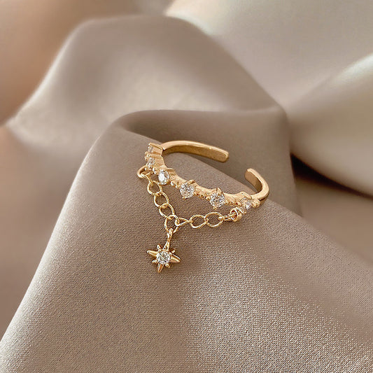 Geometric Chain Ring Star Shape Pendant Adjustable